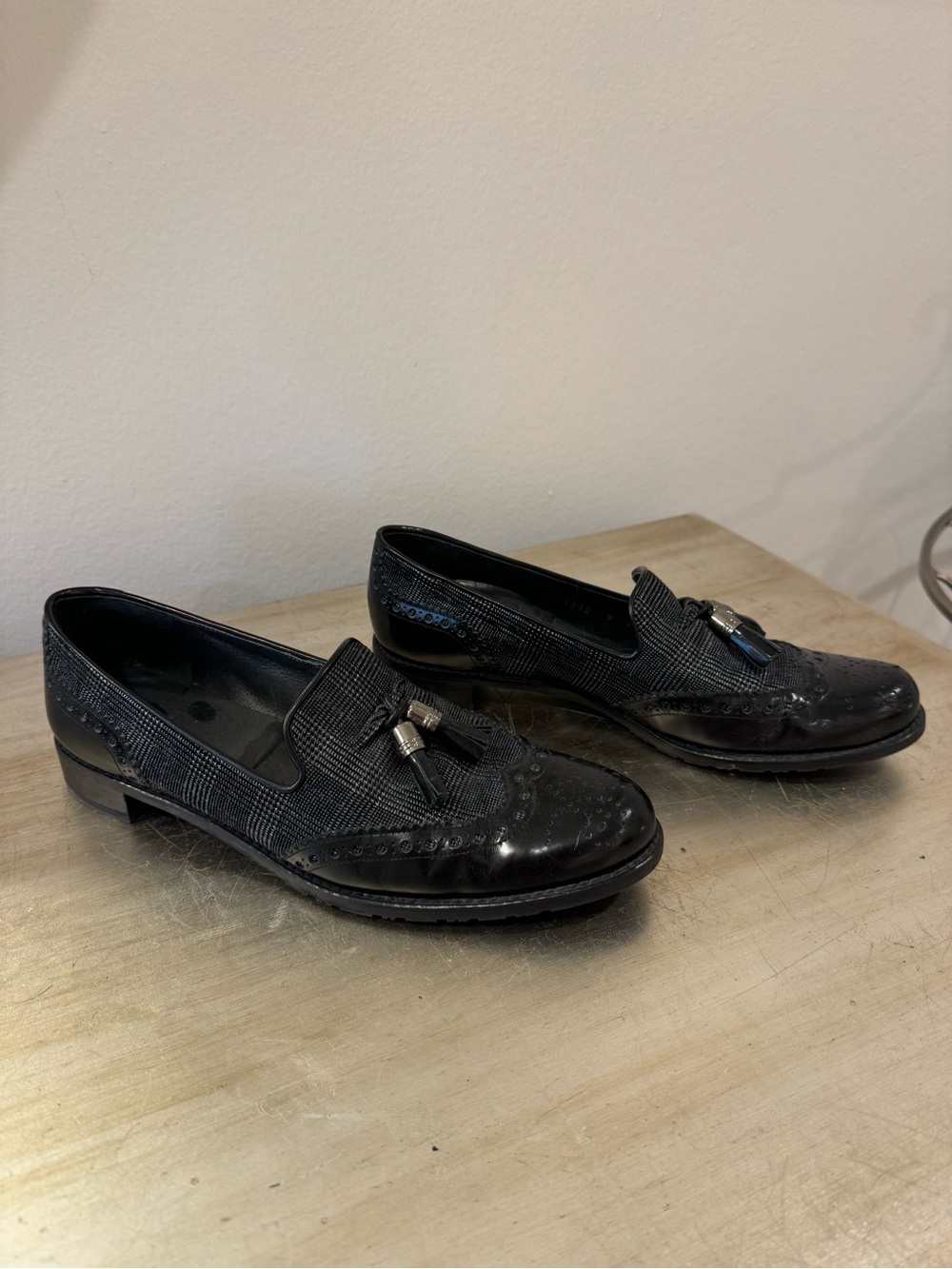 Stuart Weitzman Black Leather Tassel Loafers